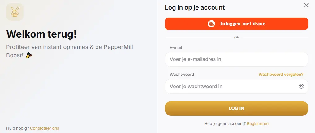 Inloggen bij PEPPERMILL CASINO